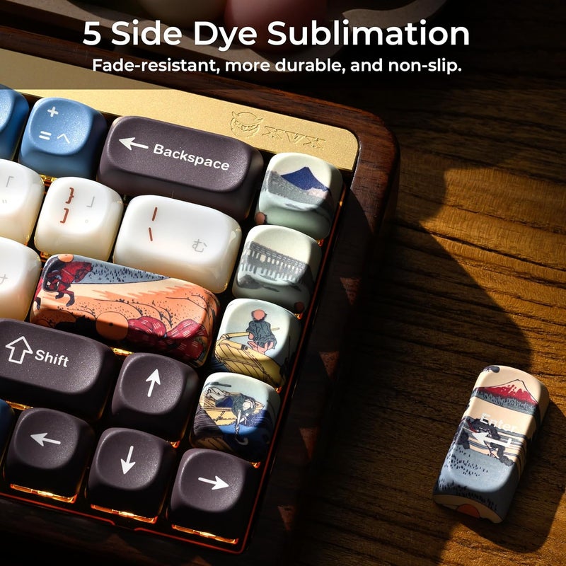 OHY XVX MOA Profile Keycaps Set, Japanese Mount FujiTheme 132 - Key White & Blue Custom Keycaps with PBT + Frosted Translucent PC Material for ANSI Layout Mechanical Keyboards- - Musashi Senju - Image 5